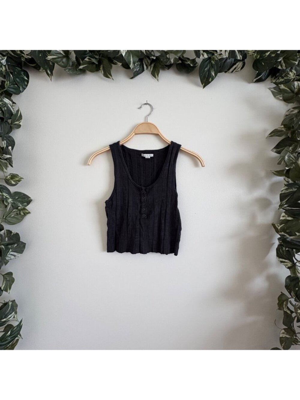 American Eagle Sleeveless Front Button Henley Tank Top Grey Black Size M